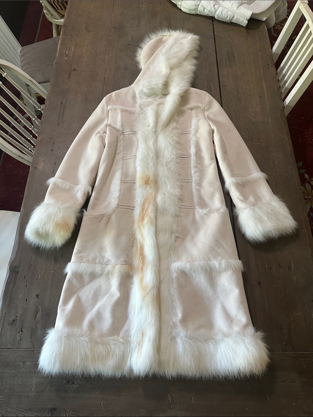 Marciano Blush Pink Faux Fur Trim Hooded Trench Coat